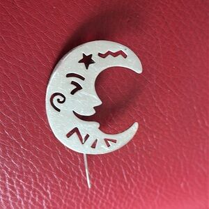 Vintage 1970’s Smiling Crescent Moon Brooch from BOMA in Sterling Silver